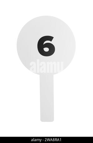 Auction paddle with number 6 isolated on white Stock Photo