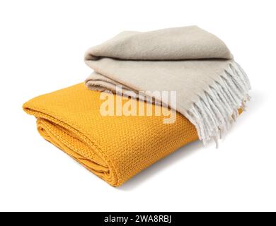 Two soft warm blankets isolated on white Stock Photo