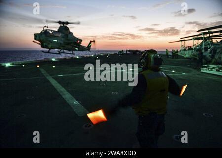 US military forces. 171106BK384-101 MEDITERRANEAN SEA (Nov. 6, 2017) Aviation Boatswain’s Mate (Handling) 3rd Class Esmerelda Hernandez, from Corpus Christi, Texas, and assigned to the air department aboard the San Antonio-class amphibious transport dock ship USS San Diego (LPD 22), directs an AH-1Z Viper, attached to Marine Medium Tiltrotor Squadron (VMM) 161 (reinforced), on the ship’s flight deck Nov. 6, 2017. San Diego is deployed with the America Amphibious Ready Group and the 15th Marine Expeditionary Unit to support maritime security and theater security cooperation in efforts in the U. Stock Photo