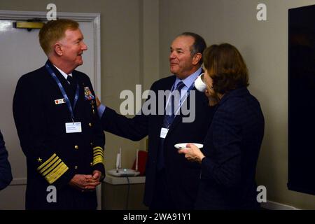 US military forces. 180312MZ309-028 LONDON (March 12, 2018) Adm. James G. Foggo III, commander, U.S. Naval Forces Europe-Africa, greets retired Air Force Gen. Philip Breedlove, former commander of U.S. European Command, during a breakfast at Chatham House in London, March 12, 2018. U.S. Naval Forces Europe-Africa, headquartered in Naples, Italy, oversees joint and naval operations, often in concert with allied and interagency partners, to enable enduring relationships and increase vigilance and resilience in Europe and Africa. (U.S. Navy photo by Mass Communication Specialist 1st Class Ryan Ri Stock Photo
