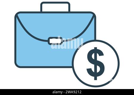 Briefcase with dollar icon. icon related to business and finance. flat line icon style. business element illustration Stock Vector