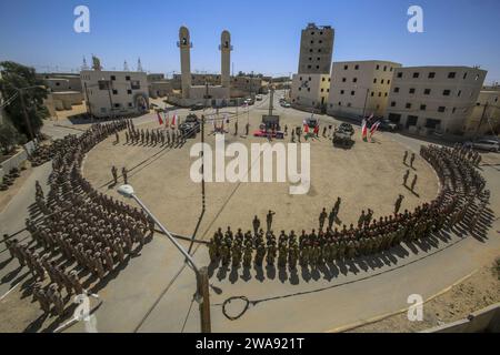 US military forces. NATIONAL TRAINING CENTER, ISRAEL (March 14, 2018) U.S. Marines assigned to Battalion Landing Team, 2nd Battalion, 6th Marine Regiment (BLT 2/6), 26th Marine Expeditionary Unit (MEU) and Israeli Defense Force soldiers with 35th Airborne Brigade, 98th Paratroopers Division participate in the closing ceremony of exercise Juniper Cobra 2018 at the National Training Center in Israel, March 14, 2018. Juniper Cobra is a computer-assisted exercise conducted through computer simulations focused on improving combined missile defense capabilities and overall interoperability between t Stock Photo