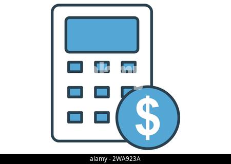 financial calculations icon. calculator with dollar. icon related to finance. flat line icon style. element illustration Stock Vector