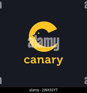 Abstract creative letter C logo of Canary with negative space style on dark background Stock Vector