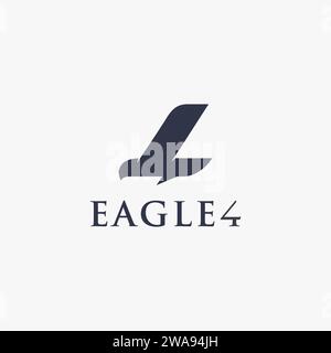 Eagle and 4 four, monogram logo icon vector template on white background Stock Vector