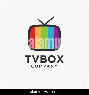 Minimalist TV box logo icon vector template on white background, broadcasting entertainment graphic Stock Vector