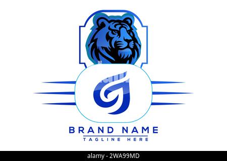 CJ Tiger logo Blue Design. Vector logo design for business. Stock Vector