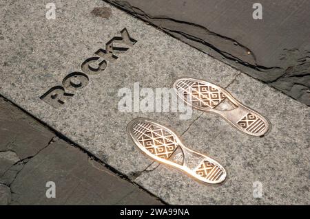 The Rocky Steps and Statue at Philadelphia Museum of Art in Philadelphia, Pennsylvania, USA Stock Photo