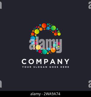 C letter for cosmos sphere logo icon vector template on dark background Stock Vector