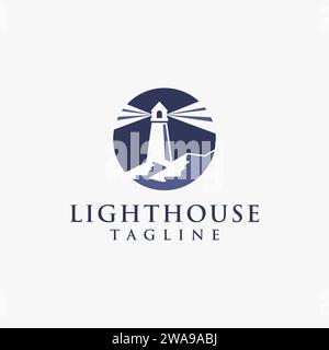 Shinning lighthouse logo vector template on white background, lead the way logo, share and social logo Stock Vector
