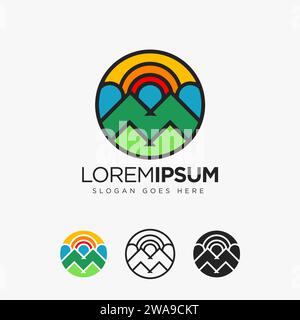 abstract geometric colorful volcano mountain logo icon vector illustration template on white background set Stock Vector