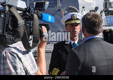 US military forces. 180625FP878-219 OSLO, Norway (June 25, 2018) Chief of Naval Operations, Adm. John Richardson answers questions from the Norwegian press aboard the Arleigh Burke-class guided-missile destroyer USS Bainbridge (DDG 96), during a reception in-port Oslo, Norway, June 25, 2018. U.S. Naval Forces Europe-Africa/U.S. 6th Fleet, headquartered in Naples, Italy, conducts the full spectrum of joint and naval operations, often in concert will allied and interagency partners, in order to advance U.S. national interests and security and stability in Europe and Africa. (U.S. Navy photo by M Stock Photo