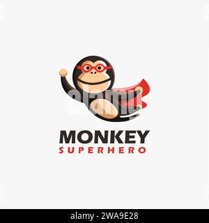 Flying monkey superhero logo, monkey logo, fun mascot character logo icon vector template on white background Stock Vector