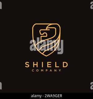 elegant lineart Lion Shield logo icon vector template on black background Stock Vector