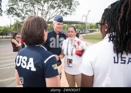US military forces. U.S. Air Force Gen. Paul J. Selva, Vice Chairman of the Joint Chiefs of Staff, and his wife Mrs. Ricki Selva meet with Team U.S. competitors, families, and staff before the Invictus Games Sydney 2018 Opening Ceremony in Sydney, New South Wales, Australia; Oct. 20, 2018. The Invictus Games are an international adaptive sporting event with current and former wounded, ill, or injured service members from 18 nations competing in 12 adaptive sports including; archery, athletics, indoor rowing, powerlifting, road cycling, driving challenge, sailing, sitting volleyball, swimming, Stock Photo