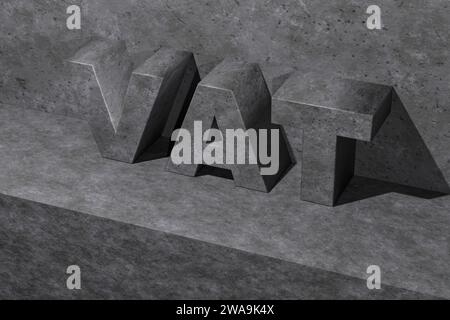 3d gray concrete stone word acronym vat, value added tax, embossed block text on concrete surface with copy space, illustration of financial concept Stock Photo