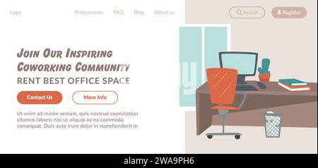 Coworking community for rent, office space web Stock Vector