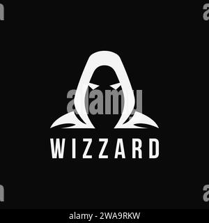 Minimalist wizard logo icon vector template on black background Stock Vector
