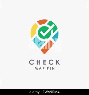 Checkmark map pin logo icon vector template on white background Stock Vector