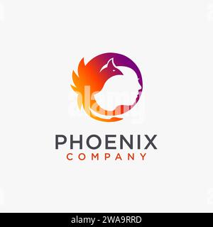 Woman head and phoenix logo icon vector template on white background Stock Vector