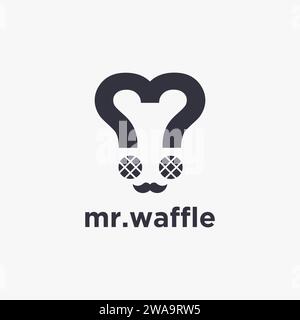 Mr. waffle chef logo, minimalist abstract waffle logo vector on white background Stock Vector