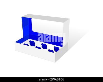 Cupcake Box Window Display 6 Holes Insert Dieline Template Editable Vector File. Stock Vector