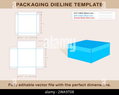 Box With Lid, Dieline Template Editable Vector File and 3d box Stock Vector