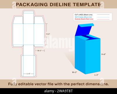 Gift Box Dieline Template, Editable Vector File. Stock Vector