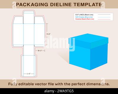 Gift Box, Box With Lid, Die line Template, Editable Vector File. Stock Vector