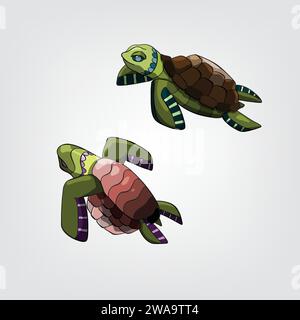 Vector illustration of isolated cartoon turtles Stock Vector