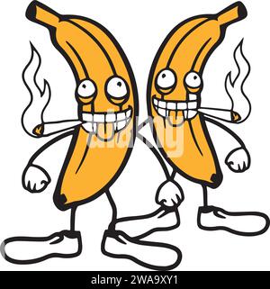 Crazy bananas smoking weed, vector illustration, cut files design for clothes, t-shirts, mugs, posts and more Stock Vector