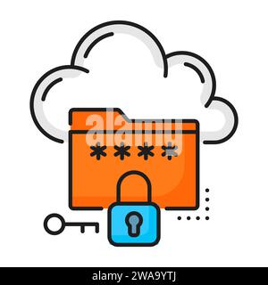 Cloud storage color icon, database and network server, vector line symbol. Internet data and computer information secure access, cloud storage or database web protection with authorization password Stock Vector