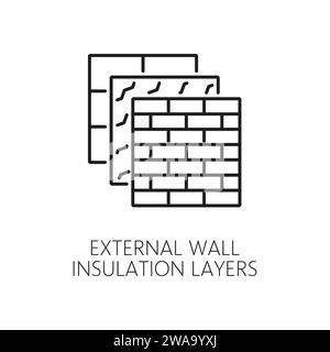 External wall thermal insulation layers icon. House construction thermal isolation cross section line sign, home facade energy save and heat protection system thin line vector pictogram or symbol Stock Vector