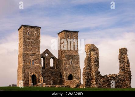 The church ruins of the Reculver Towers near Herne Bay on the north east coast of Kent south east England UK Stock Photo