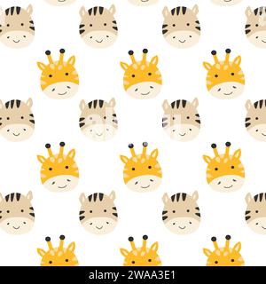 cute giraffe zebra baby animals nursery pattern. Vector illustration isolated. Can used for baby print, textile, wrapping paper, design for apparel.  Stock Vector