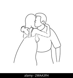 male and female lover hugging illustration vector hand drawn isolated on white background Stock Vector