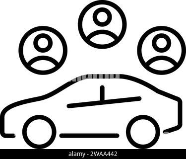 Car sharing service. Car and several users. Pixel perfect icon Stock Vector