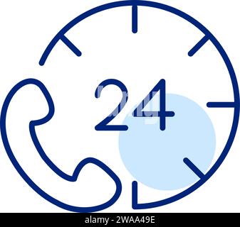 24 hour call centre. Pixel perfect, editable stroke Stock Vector