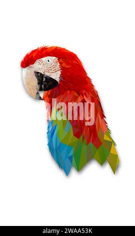 Polygon Graphics Red and green color macaw parrot isolated on a white background vector illustration Stock Vector