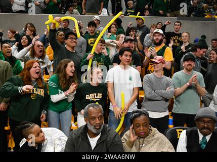 Waco, Texas, USA. 2nd Jan, 2024. Baylor Bears fans during the 1st half of the NCAA Basketball game between the Cornell Big Red and Baylor Bears at Foster Pavilion in Waco, Texas. Matthew Lynch/CSM/Alamy Live News Stock Photo