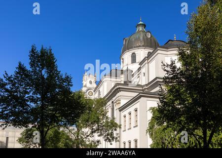 Collegiate church at university square in Salzburg, Austria Stock Photo