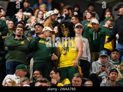 Waco, Texas, USA. 2nd Jan, 2024. Baylor Bears fan Travis Carver before the NCAA Basketball game between the Cornell Big Red and Baylor Bears at Foster Pavilion in Waco, Texas. Matthew Lynch/CSM/Alamy Live News Stock Photo