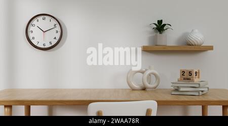 Empty modern table, chair with contemporary items, showcasing a minimalistic arrangement that exudes a sense of modernity and style. 3d rendering Stock Photo