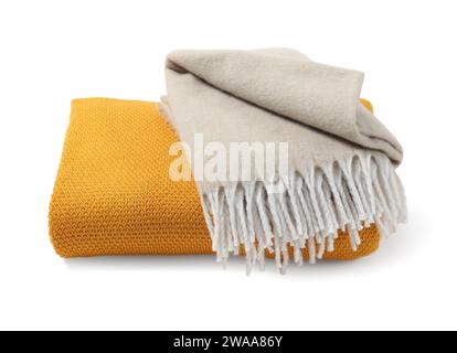 Two soft warm blankets isolated on white Stock Photo