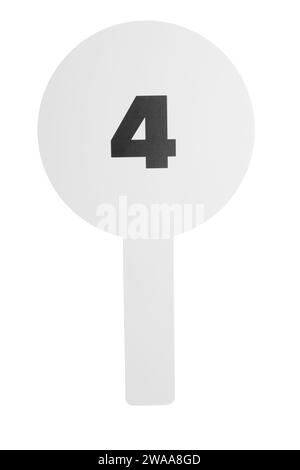 Auction paddle with number 4 isolated on white Stock Photo