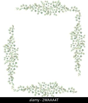 Watercolor hand drawn greenery frame illustration, eucalyptus border clipart Stock Photo