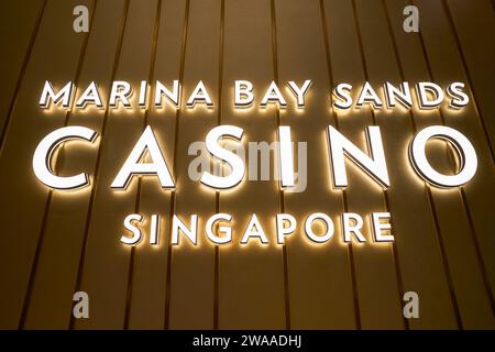 SINGAPORE - NOVEMBER 05, 2023: close up shot of Marina Bay Sands Casino sign. Stock Photo