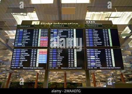 SINGAPORE - NOVEMBER 06, 2023: digital flight information display ...