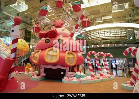 SINGAPORE - NOVEMBER 07, 2023: Christmas decorations in Singapore Changi Airport Terminal 3 Departure Hall. Stock Photo