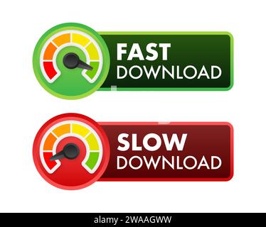 Download Speed Meter Concept with Fast and Slow Indicators, Vector Illustration for Internet Connectivity and Data Rate Measurement Stock Vector